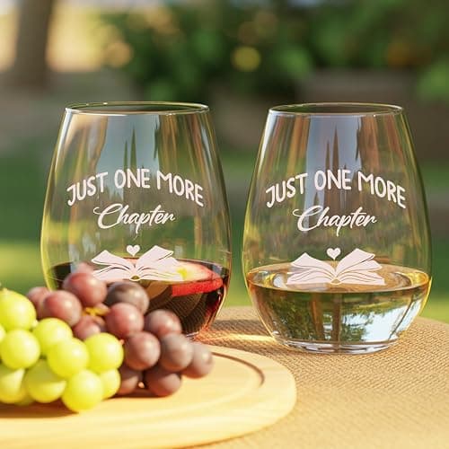 Zunaked Book Lover Gifts for Women - Novelty Bookish Gifts for Readers, Bookworms, Librarians - Wine Gift for Women, Mom, Friend, Birthday - Just One More Chapter 19 oz Stemless Wine Glass thumbnail 6