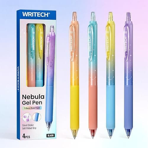 WRITECH Gel Pens Bold Point: 1.0mm Black Ink Retractable 4ct Smooth Writing with Aesthetic Gradient Color Barrel for Journaling Note Taking Silent Click No Smear Nebula Pen Set - Image 1