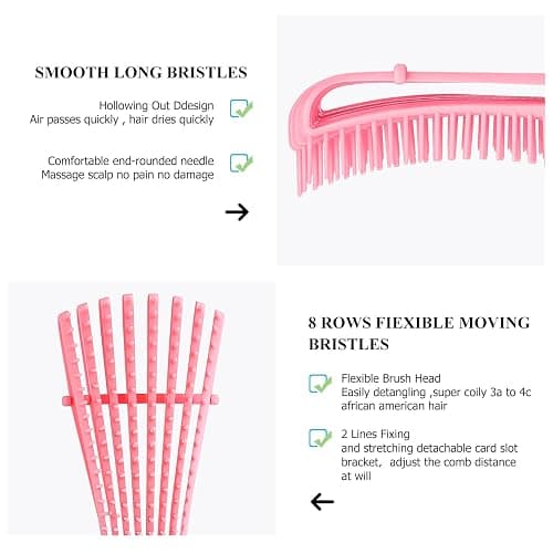 Detangling Hair Brush, Detangling brush for Adults and Kids, Comb Set for Kinky Curly Coily and Wavy Hair, For Wet and Dry Hair, Afro American Type 3a-4c, Comfortable Grip, Easy to Clean(Pink) thumbnail 2