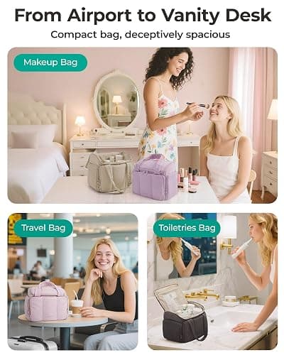 BAGSMART Toiletry Bag Large Roomy Makeup Bag, Portable Makeup Bag with Handle for Travel-Sized Shampoo, Conditioner & Brushes Set, Pink thumbnail 2