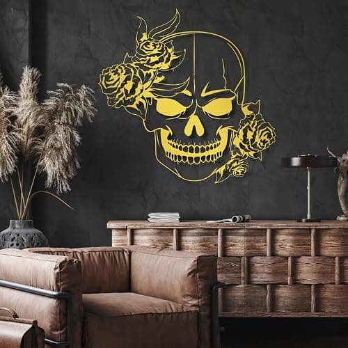 sugar skull metal wall art, Skull Metal Wall Art, Gothic Metal Wall Decor, Skeleton Metal Wall Art, Skull Metal Wall Decor, Halloween Wall Art, Home Office Decoration Bedroom Living Room Decor Sculpture (23.6"x23.6"|60x60cm, Black) - 23L"x23 - Black thumbnail 4