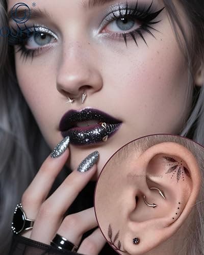 OUFER Snake Bites Lip Piercing Jewelry 16G Lip Rings, 6PCS 8/10/12MM Horseshoe Long Short Spike/Ball Labret Rings, 316L Surgical Steel Septum Helix Conch Piercing Jewelry thumbnail 2