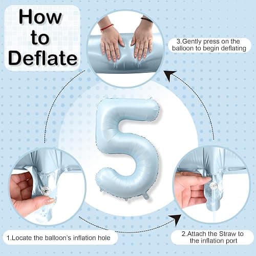 Big Number 5 Balloons, Dusty Light Blue Foil 5 Balloon Numbers 40 Inch, Giant 5th Birthday Party Decor, Matte Baby Blue Mylar Helium Self Inflating Balloon for Boys Birthday Anniversary Decorations thumbnail 8