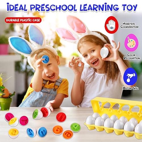LOOIKOOS Matching Eggs for Toddlers-12PCS Preschool Educational Learning Color & Number Recognition Sorting Skills,Easter Gifts Basket Stuffers thumbnail 4