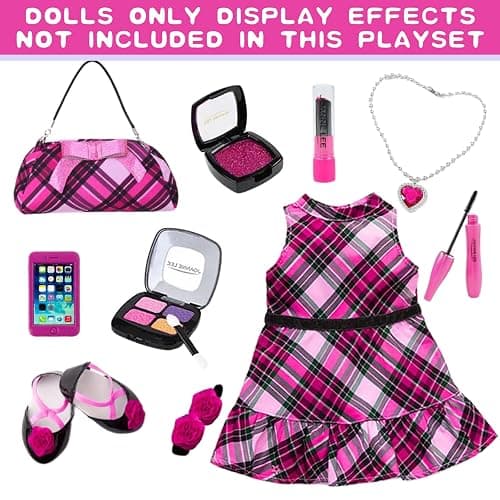 American 18 Inch Dolls Makeup Accessories and Clothes,Fashion Dress Tote Bag for 18" Doll Include Outfits Shoes Cosmetic Toys Stuff Gift for Baby Girl (No Doll) thumbnail 5