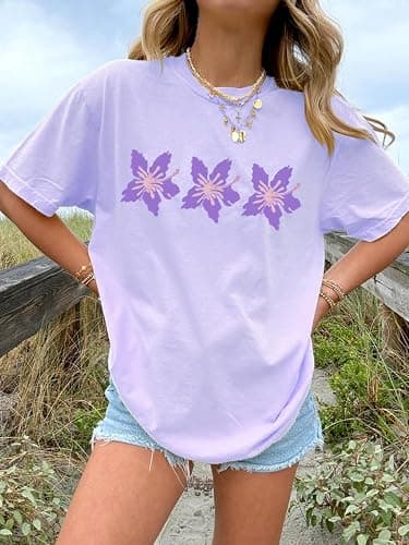 Oversized Graphic Tee for Women Teens Y2K Ocean Floral Fish Baggy Tshirt | Women Teens Cute Summer Graphic Tees Y2K Floral Sardine Fruit Print Beach Shirt Vintage Aesthetic Coastal Top Preppy Clothes thumbnail 5