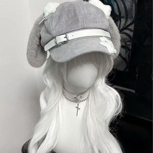 Pokn Y2K Dog Ear Hats Cutecore Gothic Star Beret Kawaii Hats with Dangling Ears Emo Grunge Accessories thumbnail 6