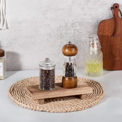 Bathroom Tray Farmhouse Decor Pedestal Stand Wood Riser Display Kitchen Accessories Soap Holder for Sink, Counter, Vanity, 8.7 * 3.6 Brown thumbnail 2