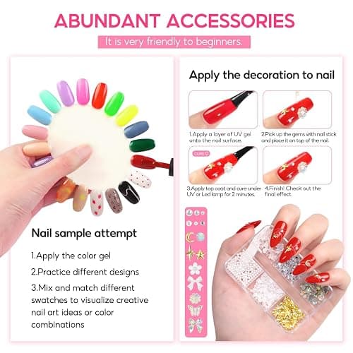 COSCELIA 60PC Gel Nail Polish Kit with U V light 55 Colors Gel Nail Polish Set 5PC Top Base Coat Glitter Rhinestones All Seasons French Manicure Starter Kit at Home for Women Girls thumbnail 7