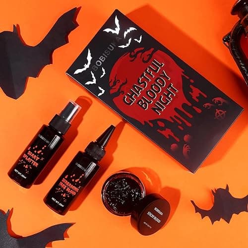 BOBISUKA 3PCS Halloween Fake Blood Makeup Kit - Coagulated 1.41oz + Spray 1.76oz + Dripping 1.76oz, Realistic Washable SFX Makeup for Zombie Monster Mouth Clothes Dress Up thumbnail 6