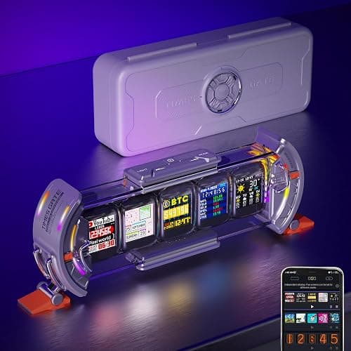Divoom Times Gate - Cyberpunk Gaming Setup Digital Alarm Clock, Smart APP, WiFi Connect, RGB LED Display, Personalized Financial & Bitcoin Dashboard, Pixel Art for Gaming Room & Office Decor, Silver - Image 1