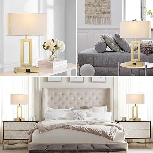 gernehop Gold Table Lamps Set of 2 with Dual USB Ports,3-Way Dimmable Touch Control Bedside Lamps,Modern Bedroom Table Lamp for Living Room,Nightstand LED Bulbs Included thumbnail 7