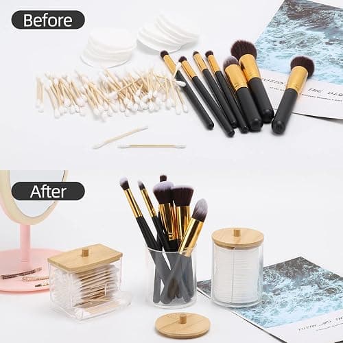 Tbestmax Bathroom Organizer Accessories Set-10 OZ Qtips Holder Storage with Bamboo Lids, Cotton Ball/Swabs Dispenser, Apothecary Container Jar 3 Pcs thumbnail 6