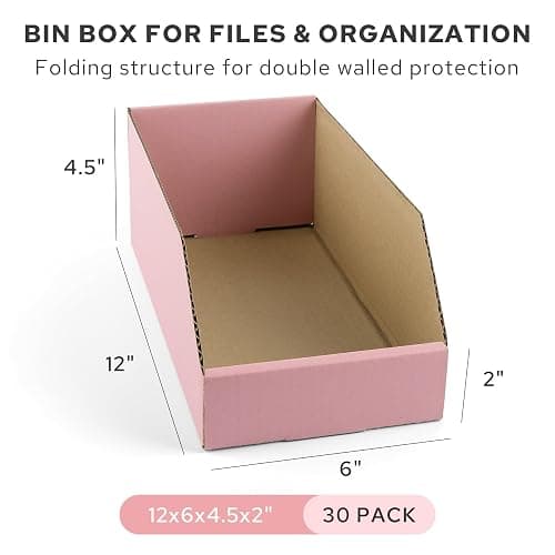 Golden State Art, 12x6x4.5 Cardboard Storage Bins, 30 Pack Corrugated Open Top Bin Box for Shelves Garage Office Warehouse Organization, Pink thumbnail 3