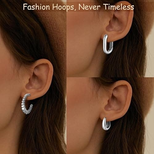 6 Pairs 14K Gold Plated Hoop Earrings for Women Lightweight Chunky Hoop Earrings Multipack Hypoallergenic, Thick Open Twisted Huggie Hoops Earring Set Jewelry for Gifts. thumbnail 5