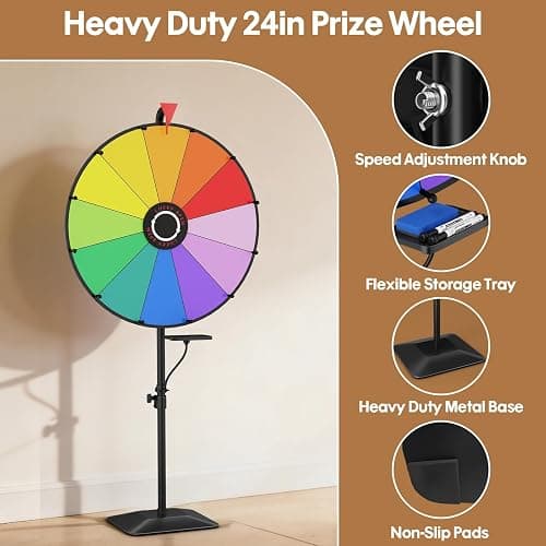 WHAUU 24 Inch Prize Wheel Spinner, Heavy Duty Spinning Wheel for Prizes | Adjustable 47"-61" Height, Storable, Dry Erase Kit Included, for Party, Carnival, Trade Show, Business thumbnail 5