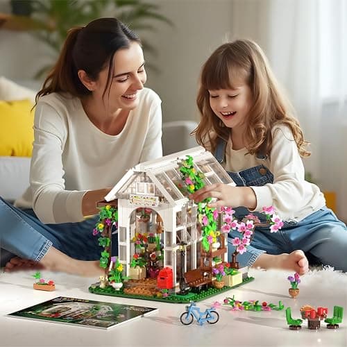 HOGOKIDS Flower House Building Set with LED Light - 1332 PCS Garden House Buiding Toy with Flowers Potted Plants Parrot Cat Animals Playset Greenhouse Model Xmas Gift for Adults Teens Girls Ages 8+ thumbnail 2
