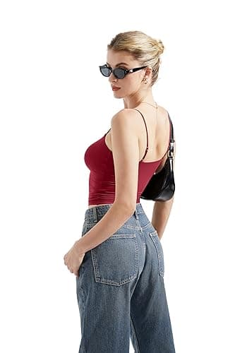 SUUKSESS Women Sexy Square Neck Tank Top Summer Y2K Going Out Basic Cami Shirt - Medium - Wine Red thumbnail 3