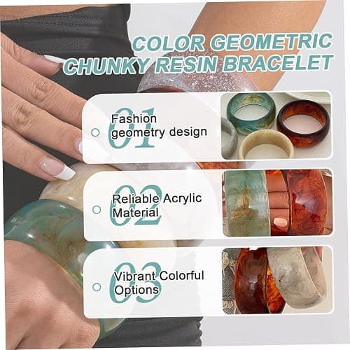 NIDONE Armreifen, 4pcs Acrylbänder, farbenfrohe geometrische klobige Harzbänder Set Wide Dome Form Armband Fashion Holiday Juwely für den Alltag thumbnail 6