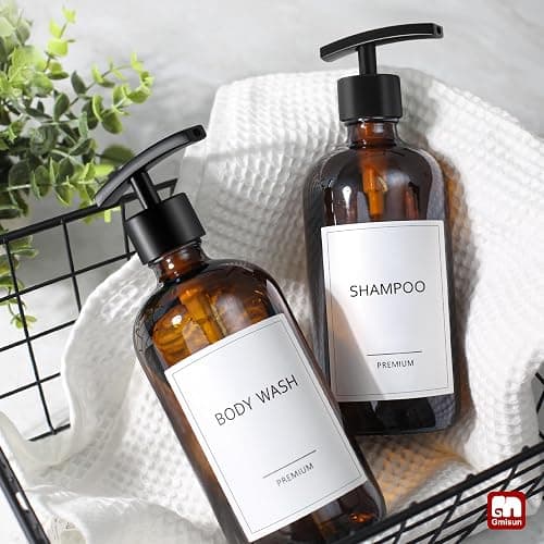 GMISUN Amber Glass Soap Dispenser, 2 Pack Bathroom Hand Soap Dispensers with Stainless Steel Pump, 17 Fl Oz Kitchen Hand and Dish Soap Dispenser Set, Modern Vintage Liquid Brown Soap Dispensers Bottle thumbnail 7