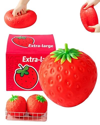 Giant Strawberry Squishy, Jumbo Realistic Strawberry Stress Ball, Large Squeezable Toy Fruit Ball, Big Strawberries Squishies Fidget Adults, Party Favor Slow Rise Pressure Release Toy (Large 7IN 1PC) - Image 1