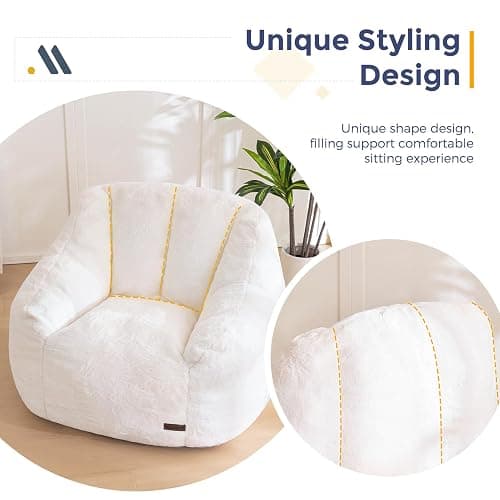 MAXYOYO Bean Bag Chair, Comfy Bean Bag Sofa with Back Support, Faux Fur Bean Bag Chair for Adults and Kids, Stuffed Floor Sofa for Living Room, Bedroom, Apartment, Beige thumbnail 9