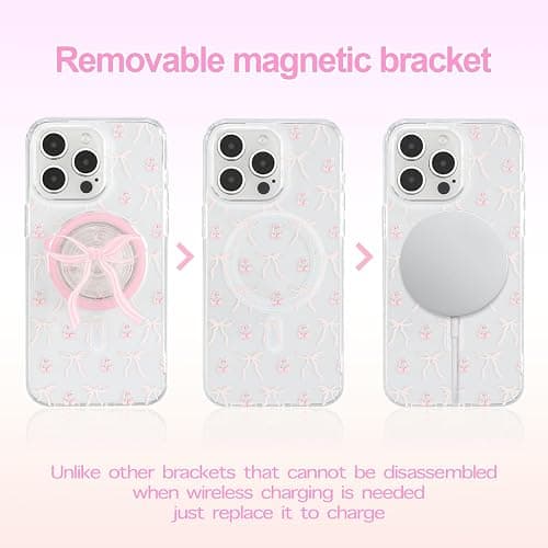 DALIHEBO Magnetic Case for iPhone 12 Pro Max, 3D Pink Magnetic Stand Bowknot Phone Case, Cute Pink Clear Bow Aesthetic Design Soft Durable TPU Transparent Protective Cover for Women Girls-01 thumbnail 6