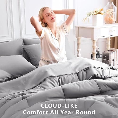 CozyLux Full Size Comforter Sets Grey, 7 Pieces Bed in a Bag, Gray Comforter Full Size, All Season Bedding Sets with Stitch Quilted Comforter, Flat Sheet, Fitted Sheet, Pillowcases thumbnail 4
