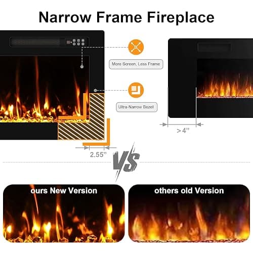 Zionheat 72 inch Wide Screen Electric Fireplace-Wall Fireplace for Living Room-Fireplace Inserts/Wall Mounted with Remote Control, Timer, Dimmer, 12 Flame Colors, 750/1500W thumbnail 6