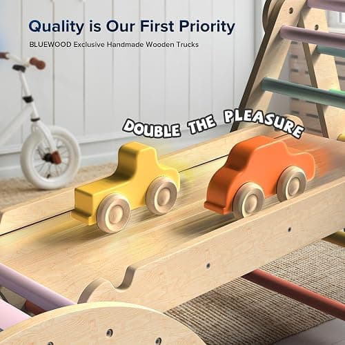 BlueWood Pikler Triangle Set 7in1 Foldable Baby Climbing Toys Wooden Montessori Climbing Set with Arch&Ramp&Ladder Baby Climber Indoor Jungle Gyms for Toddlers Montessori Toys - Rainbow - Rainbow thumbnail 4