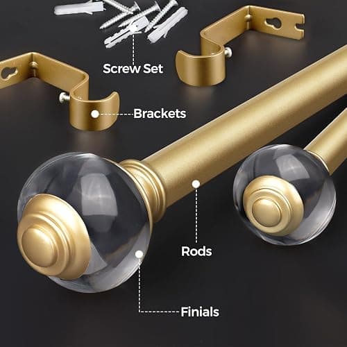 USFOOK 7/8 Inch Telescoping Splicing Drapery Rods for Windows 20 to 54 Inch, Gold Curtain Rods 32 to 58 Inch(2.6-7.2ft), Decorative Translucent Finials thumbnail 3