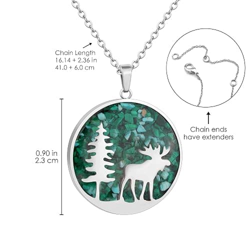 Lauren-Spencer Gemstone Animal Necklace Turquoise Chips Animal Pendant Necklace Bear Elk Moose Caribou Wolf Necklace Stainless Steel Wildlife Nature Jewelry Gift Christmas Necklace for Women Men thumbnail 2