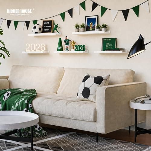 RICHER HOUSE 5 Set White Floating Shelves, Wall Mounted Shelves for Wall Decor, Modern Picture Ledge Shelf with Lip for Storage Nursery, Bedroom, Living Room, Bathroom - White thumbnail 2