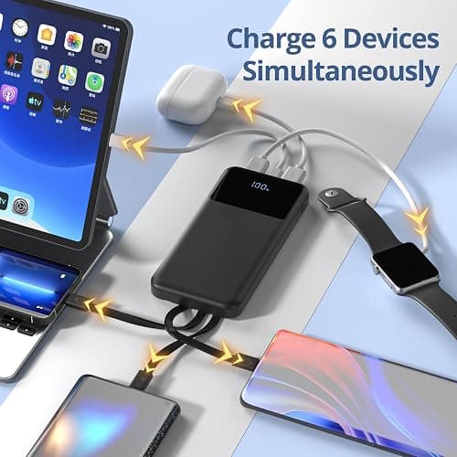 ZUOGGPET Portable Charger with Built in Cables, Power Bank with Cords Wires, Slim 10000mAh Travel Battery Pack 6 Outputs 3 Inputs 3A Fast Charging for Samsung Google Pixel LG Moto iPhone iPad, 1 Pack thumbnail 3