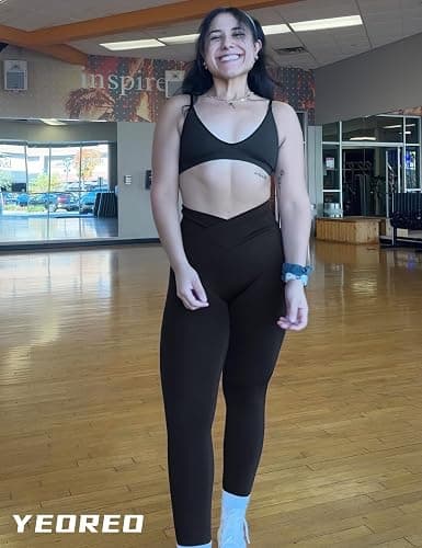 YEOREO Leggings for Women Hidden Scrunch High Waisted Yoga Pants V Cross Tummy Control Craze Compression Workout thumbnail 5
