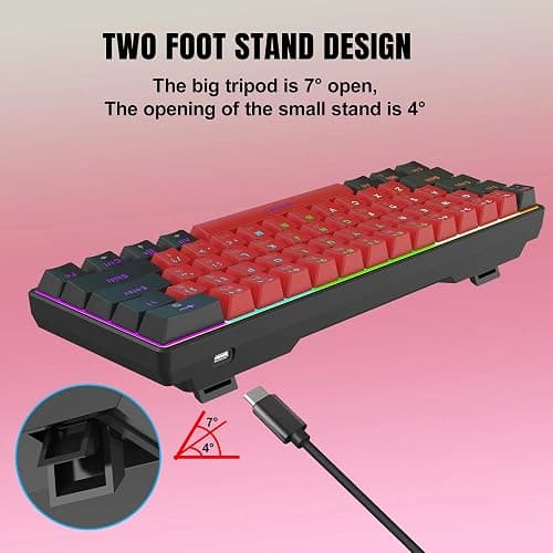 Snpurdiri 60% Wired Mechanical Keyboard, Mini Gaming Keyboard with 61 Keys for PC, Windows XP, Win 7, Win 10 (Black-Red, Red Switches) thumbnail 5