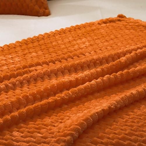 Vessia Flannel Fleece Throw Blanket(50x70 inch), 3D Jacquard Burnt Orange Fuzzy and Warm Blanket for Couch,Sofa,Bed,Chair, 300GSM Super Soft Touch Cozy Lightweight Throw for All-Season Home Decor thumbnail 4