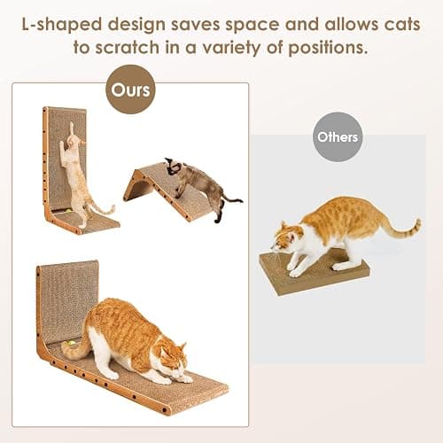 EHEYCIGA Cardboard Cat Scratcher for Indoor Cats, 26.8 Inch L Shaped Vertical Cat Scratching Board with Ball Cat Toy, Large Cat Scratcher Pad, Brown thumbnail 4