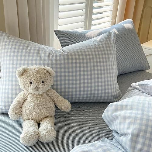 Nayoroom Gingham Duvet Cover Full Size Blue White Plaid Checkered Comforter Cover 3 Pcs Soft Breathable Washed Microfiber Grid Farmhouse Bedding Set with Pillow Shams thumbnail 7