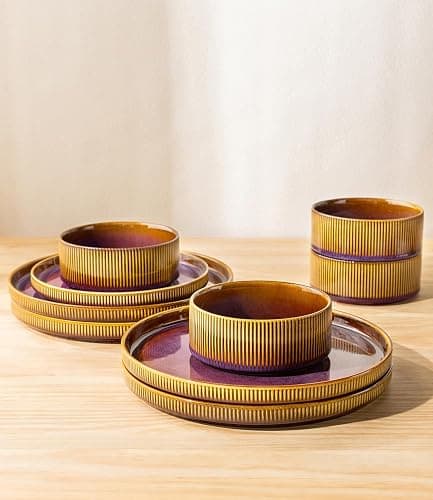 TheTerra Ceramic Dinnerware Sets for 8, 24 Pieces Porcelain Lightweight Plates and Bowls Sets, Scratch Resistant Dish Set, Oven & Microwave & Dishwasher Safe, Amber Amethyst thumbnail 5