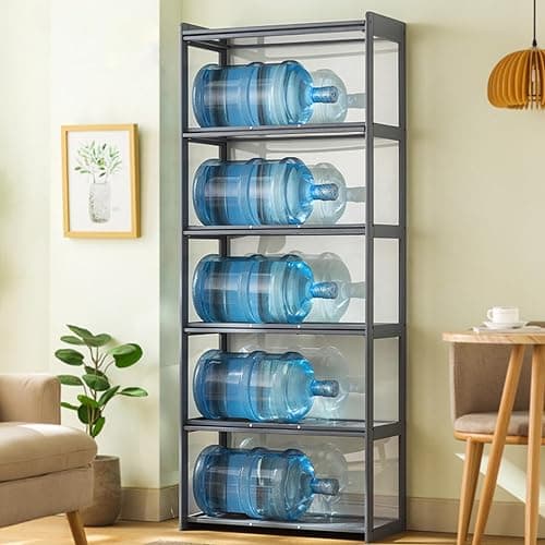 Display Cabinet with Acrylic Glass Doors, 5-Tier Transparent Bamboo Curio Display Case for Figures, Display Shelves for Collectibles & Kids Bookcase for Home, Office, Playroom, Living Room - Grey-flip Door thumbnail 6