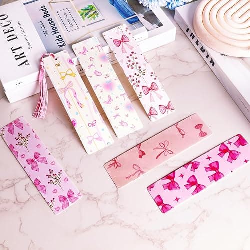 24Set Cute Bookmarks for Reading Women Funny Aesthetic Bookmarks Pretty Pink Bow Book Marks Bulk DIY Bookmark Bookish Page Markers Making Kit Coquette Reading Accessories Stuff Gifts for Girls thumbnail 7