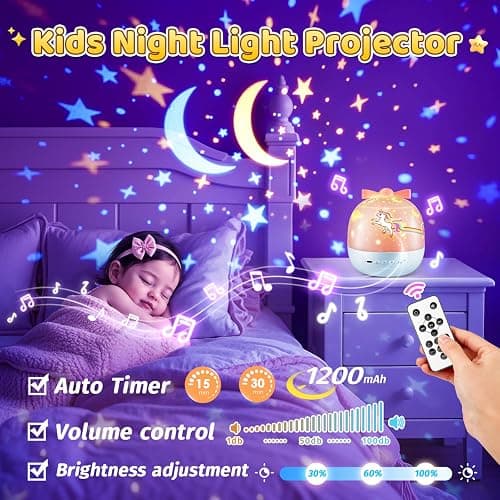 Nachtlicht Sternenhimmel Projektor Kinder,10 Musik Spieluhr , Nachtlicht Baby,Nachttischlampe ,Kawaii Deko,Einhorn Geschenke für Mädchen,Weihnachtsgeschenke, Weiß thumbnail 8