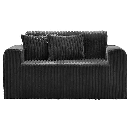 Hobestluk Couch Sofa 2-Seater Foam Sofa Loveseat for Small Spaces Comfy Sofas with Removable Cover Furry Couch with Pillows for Living Room, Bedroom, Apartment, Office (Black, Loveseat) thumbnail 9