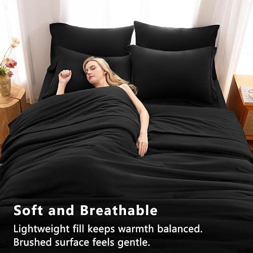 CozyLux Queen Comforter Set Black, 7 Pieces Bed in a Bag Soft Bedding Comforter Set with Sheets, All Season Boho 7PC Bed Sets with Comforter, Fitted Sheets, Flat Sheets, Pillow Shams and Pillowcases thumbnail 5