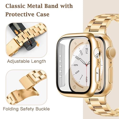 Vamyzji Compatible with Apple Watch Strap with Case for Apple Watch Series 11 10 42mm 46mm SE/SE2/SE3 Series 6 5 4 40mm 44mm, Slim Stainless Steel Metal iWacth Band with Case for Serie 1110 SE 6 5 4 thumbnail 2