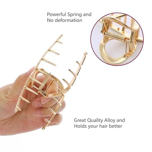 LUKACY 6 Pack Gold Metal Hair Clips - 4 Inch Large Jaw Clips for Women, Strong Hold Hair Claws for Thick or Thin Hair, Fashion Hair Accessories for Styling thumbnail 9