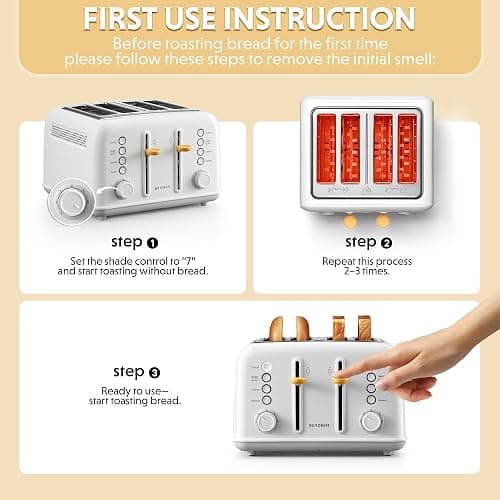 BUYDEEM DT640 4 Slice Toaster, Extra Wide Slots, Retro Stainless Steel with High Lift Lever, Bagel and Muffin Function, Removal Crumb Tray, 7-Shade Settings (Arctic White, 4-Slice) thumbnail 6
