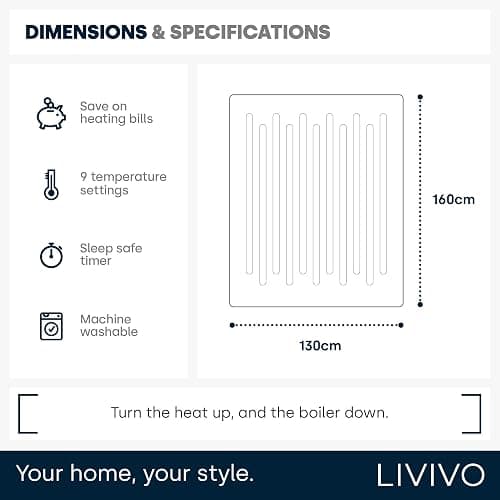 LIVIVO Electric Heated Blanket, 160x130cm – Ultra Soft Fleece Electric Over Blanket Throw with 9 Heat Settings, Timer, Auto Shut-Off – Energy Efficient & Machine Washable - Beige thumbnail 2