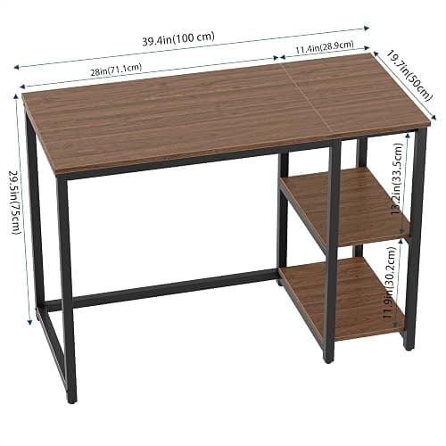 SINPAID 40" Vintage Desk with Shelves, Sturdy Dark Brown Desks with Storage, Rustic Desk Wooden thumbnail 3